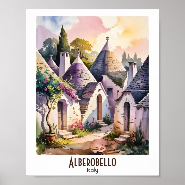 Póster Texto personalizado Alberobello Italia Trulli Acua (Frente)