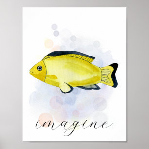 Póster Texto Personalizado Amarillo Negro Pez Tropical Te