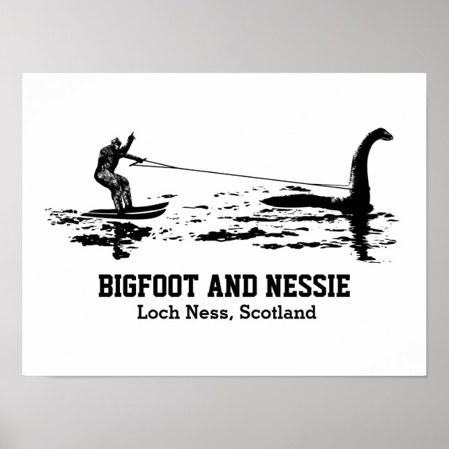 Póster Texto personalizado de Bigfoot y Nessie Loch Ness (Frente)