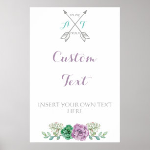 Póster texto Personalizado de signo boda, flor botanosa