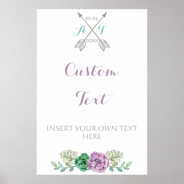 Póster texto Personalizado de signo boda, flor botanosa (Frente)