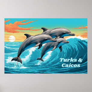 Póster Texto personalizado delfín de las Islas Turcas y C