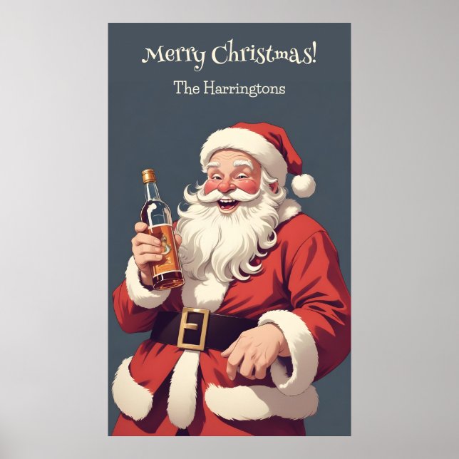 Póster Texto personalizado divertido Santa borracho (Frente)