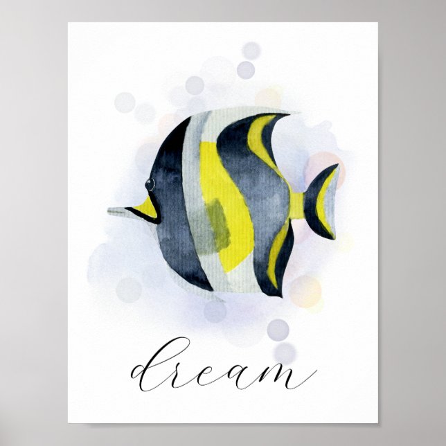 Póster Texto personalizado peces tropicales amarillos azu (Frente)