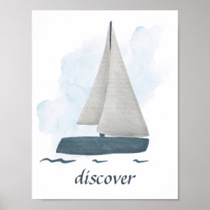 Póster Texto personalizado Posición de vela blanca azul n