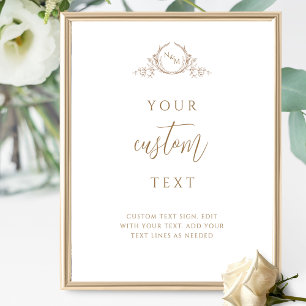 Póster Texto personalizado, Rótulo Boda de monograma beig