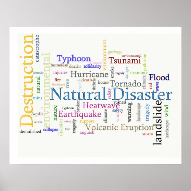 Póster Texto relacionado con desastres naturales (Frente)