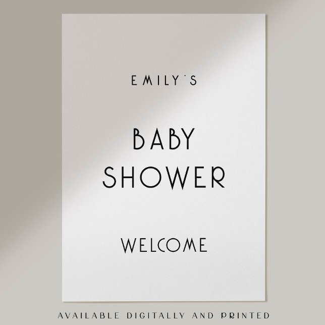 Póster Texto simple blanco negro bienvenida Baby Shower (Available digitally and printed)