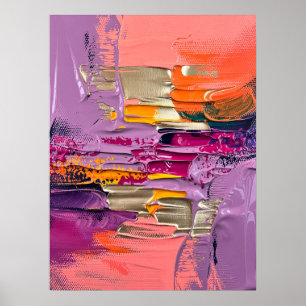 Póster Textura abstracta audaz - Impasto rosa y dorado