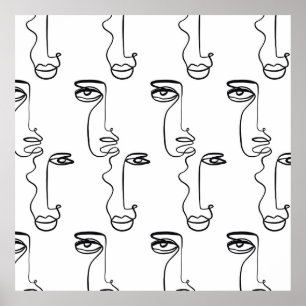 Póster Textura con caras abstractas. Una línea continua p