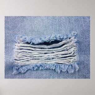 Póster Textura de Jeans azul claro roto.