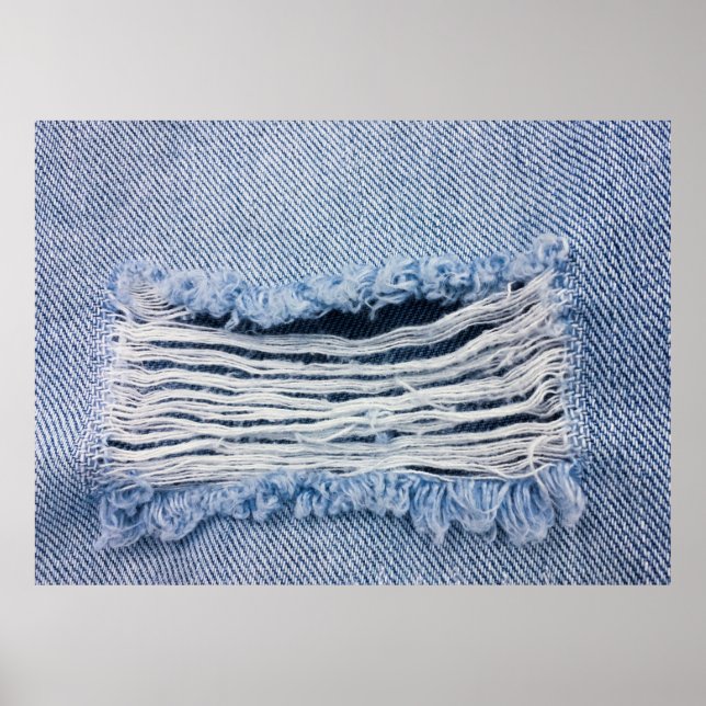 Póster Textura de Jeans azul claro roto. (Frente)