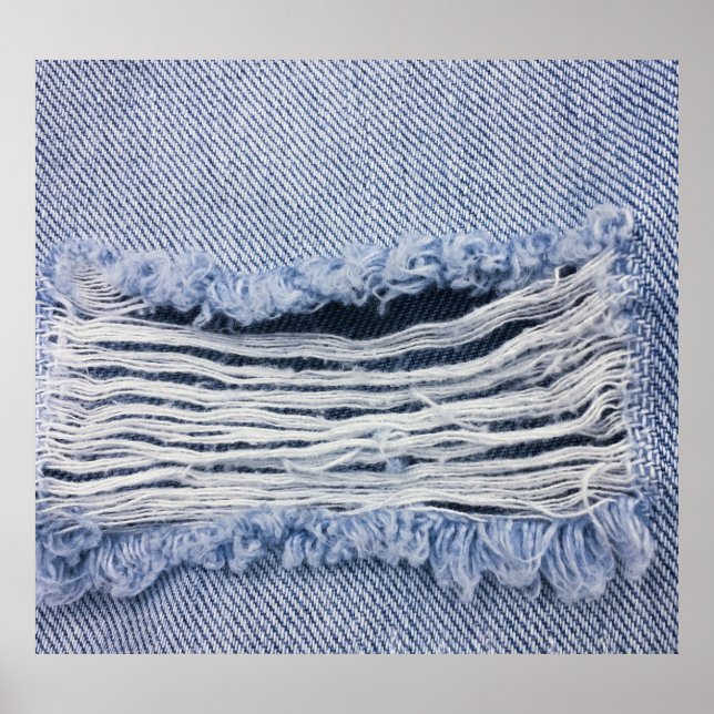 Póster Textura de jeans rotos con azul claro (Frente)