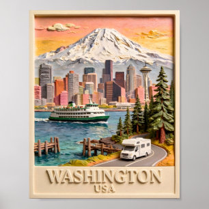 Póster Textura de la silueta de la ciudad de Seattle Wash