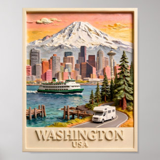 Póster Textura de la silueta de la ciudad de Seattle Wash