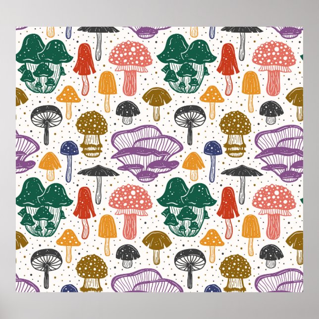 Póster Textura de la tinta de las setas del bosque (Frente)