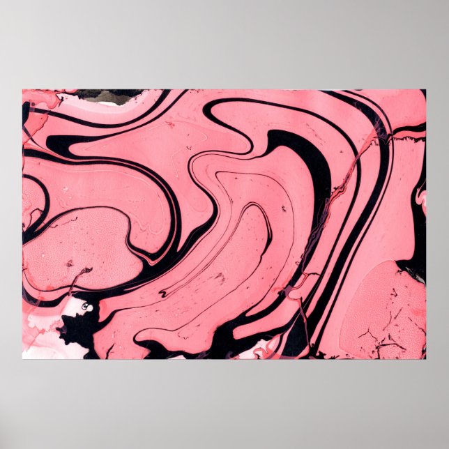 Póster Textura de mármol rosa y negro. Pintado de mano (Frente)