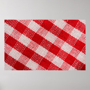 Póster textura de patrón de mantel de tela a cuadros rojo