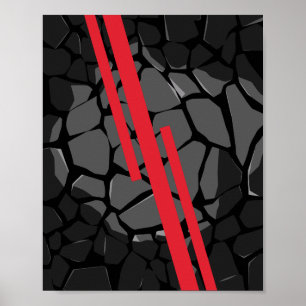 Póster Textura de Piedra Oscura con Franjas Rojas