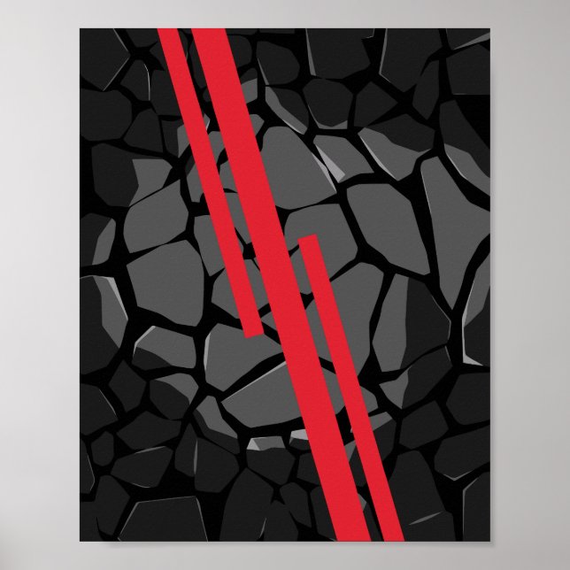 Póster Textura de Piedra Oscura con Franjas Rojas (Frente)