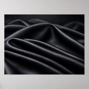 Póster Textura de pliegue fluido de tela de satén negro