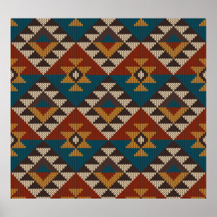 Póster Textura de punto de lana tribal azteca.