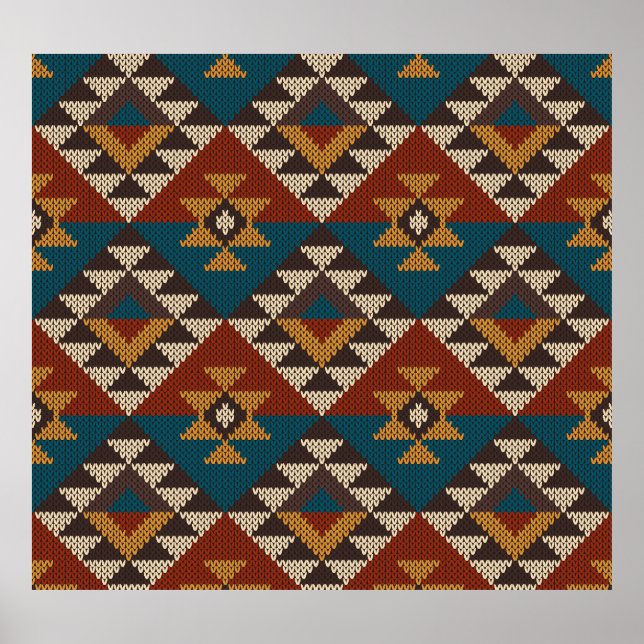 Póster Textura de punto de lana tribal azteca. (Frente)