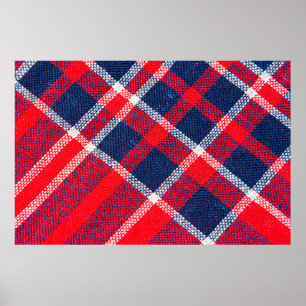 Póster Textura de tela roja y azul a lana a cuadros