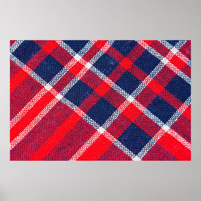 Póster Textura de tela roja y azul a lana a cuadros (Frente)