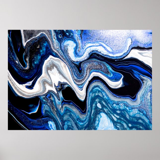 Póster Textura líquida de mármol abstracto en plata blanc (Frente)