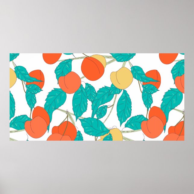 Póster Textura sin foco con frutas y hojas (Frente)