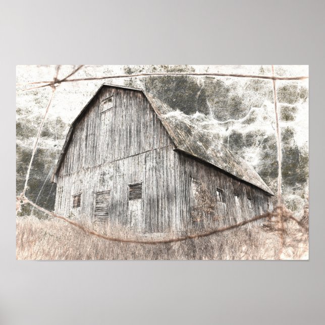 Póster Textura Vintage de Granero Gris Marrón Rústico (Frente)
