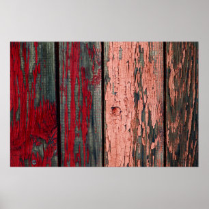 Póster Texture of old wooden fence painted in red and ora