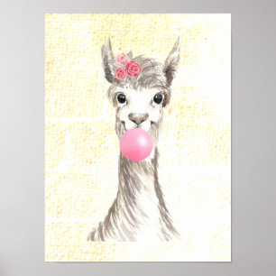 Póster Texturizado de Llama con Acuarela Soplando 