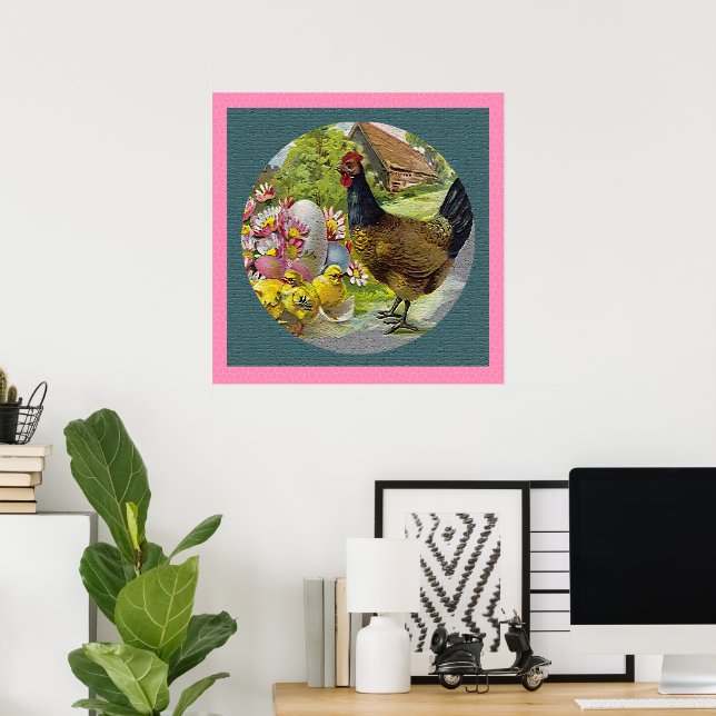 Póster Texturizado de Pascua Vintage Gallina y Pol (Oficina en casa)