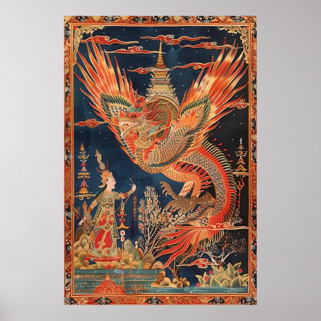 Póster Thai Dragon and Phoenix Art Print Traditional (Frente)