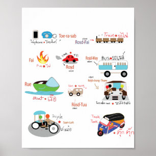 Póster Thai wording with illustration