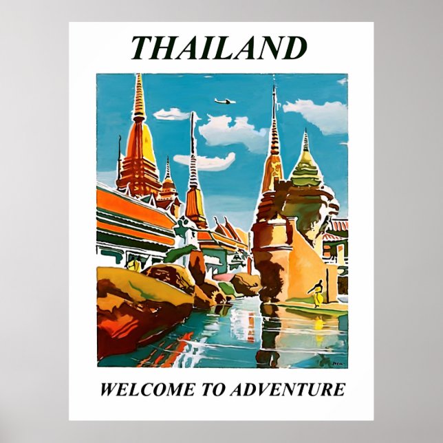 Póster Thailand, welcome to adventure. Vintage travel (Frente)