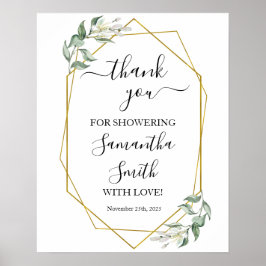 Póster Thank you for showering bride to be greenery gold