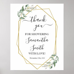 Póster Thank you for showering bride to be greenery gold