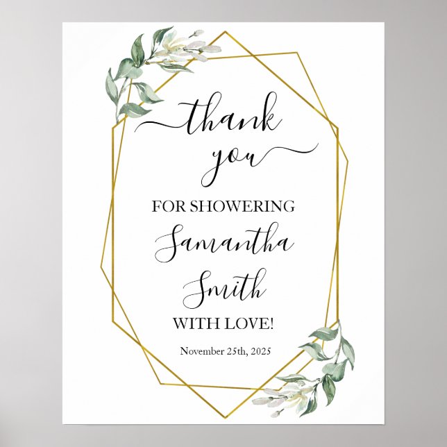 Póster Thank you for showering bride to be greenery gold (Frente)