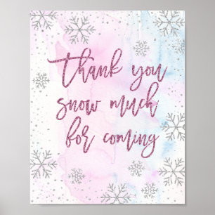 Póster Thank You SNOW Much Snowflake Glitter Magenta