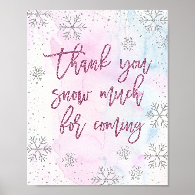 Póster Thank You SNOW Much Snowflake Glitter Magenta (Frente)