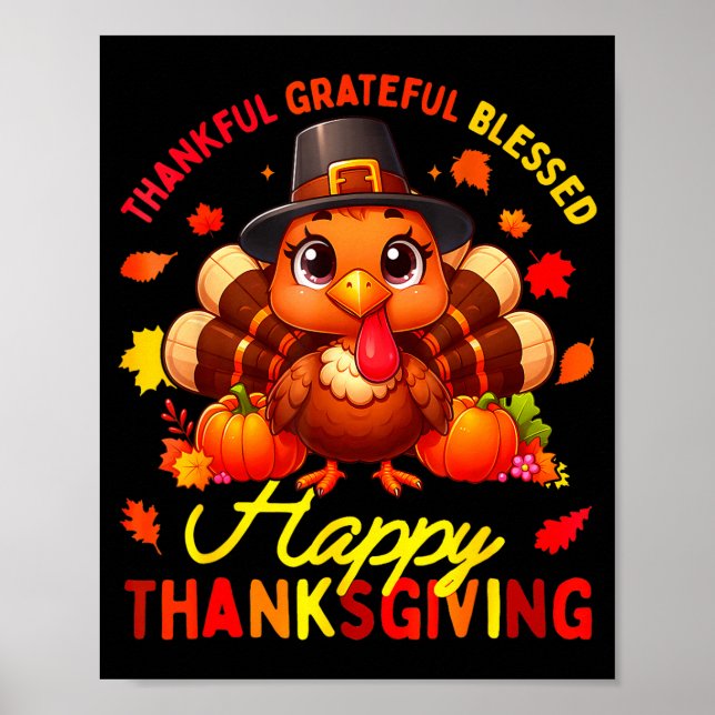 Póster Thankful Grateful Blessed Happy Thanksgiving Turke (Frente)
