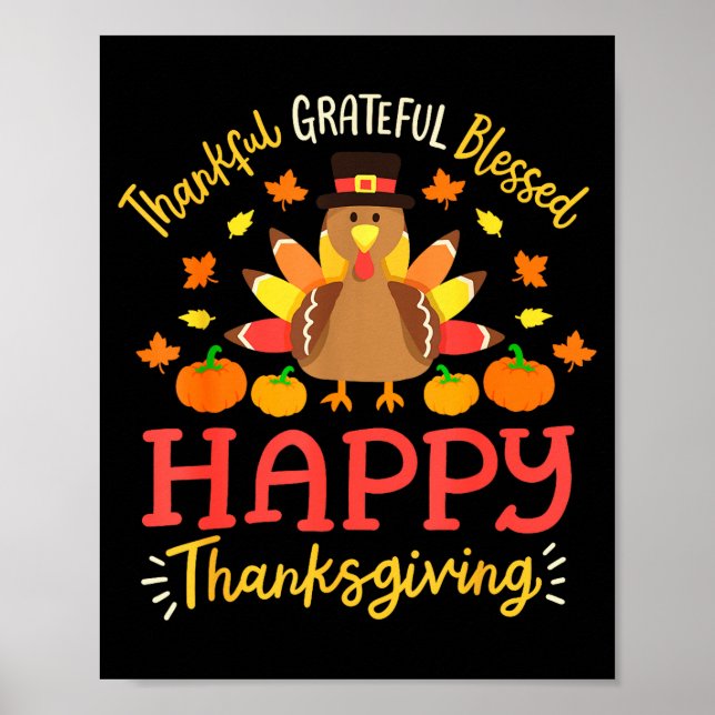 Póster Thankful Grateful Blessed Happy Thanksgiving Turke (Frente)
