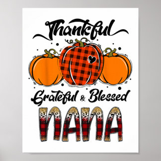 Póster Thankful Grateful Blessed Nana Plaid Thanksgiving