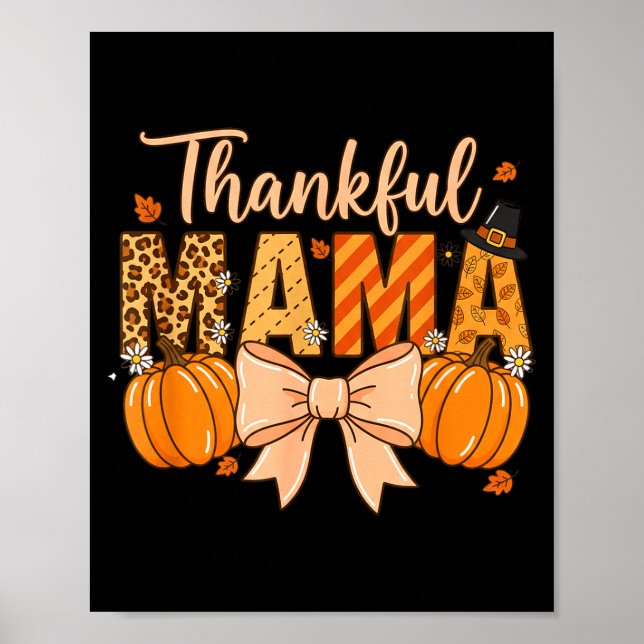 Póster Thankful Mama Pumpkin Fall Coquette Bow Thanksgivi (Frente)