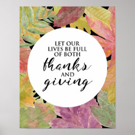 Póster Thanks and Giving - Leaves Typography - Poster