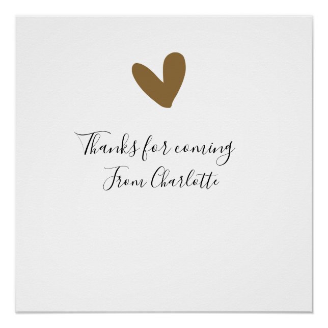 Póster thanks for coming add name text message gold heart (Anverso)