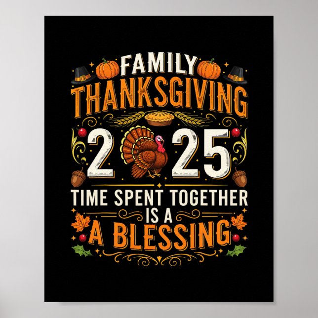 Póster Thanksgiving 2025 Matching Family Tee Turkey Pumpk (Frente)